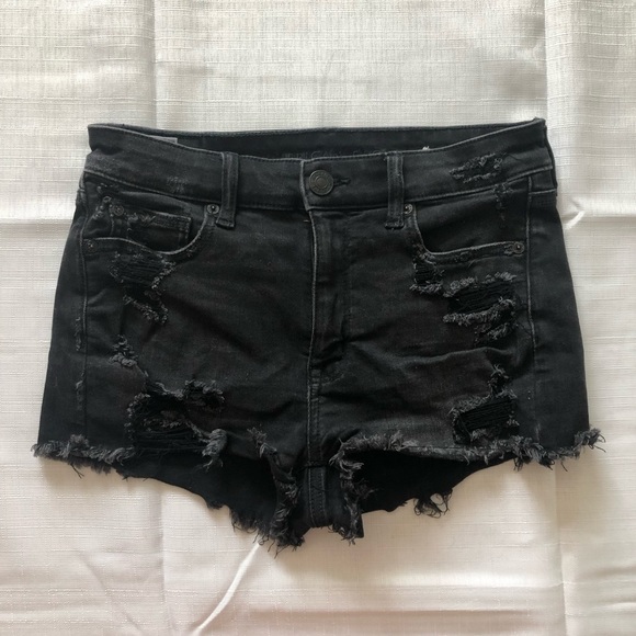 American Eagle Outfitters Pants - American Eagle Hi-Rise Distressed Black Next Level Stretch Jean Shorts
